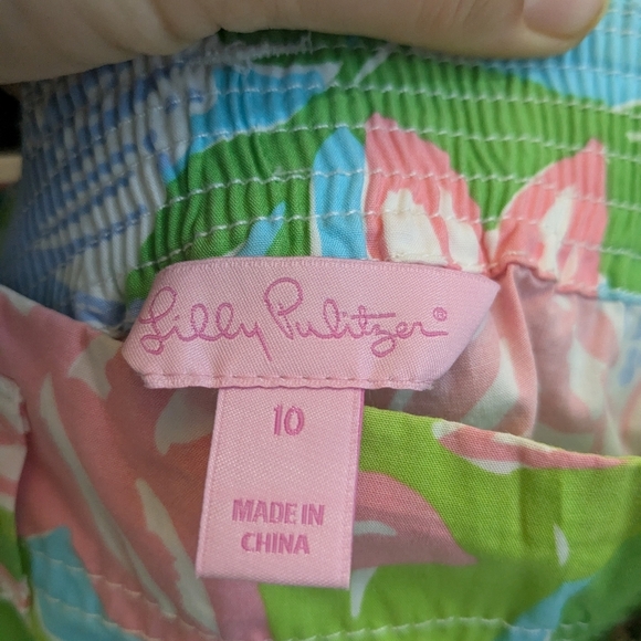 Lilly Pulitzer Green and Pink Floral Cotton Flare Pants - Picture 2 of 4